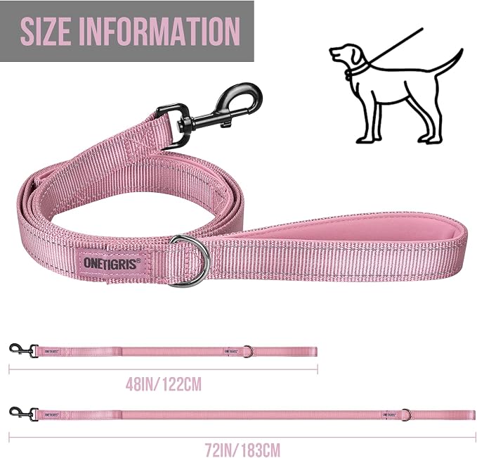 OneTigris No-Pull Dog Leash with Handle for Medium Large Dogs (Pink, 6FT) | Durable lead built for training & daily walks. Ideal drag line for strong pullers and large breeds like bully dogs. - Image 2