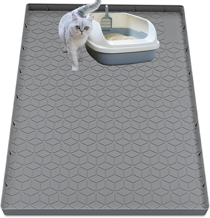 Cat Litter Mat for Litter Box, Silicone Large Cat Litter Trapping Mat - 40x28 in, Waterproof & Non-Slip, Durable & Easy Clean, Gray by Jacooxi