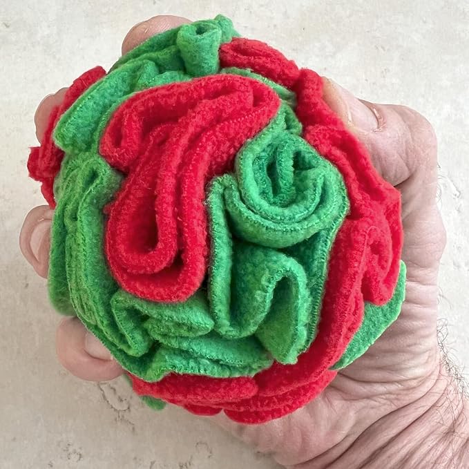 Glory To Dog Small Breed Snuffle Ball Foraging Dog Toy Christmas Green/Red | Interactive fleece snuffleball hides treats at variable depths. Engages smell & foraging instinct Machine wash 4" Small breed - Image 6