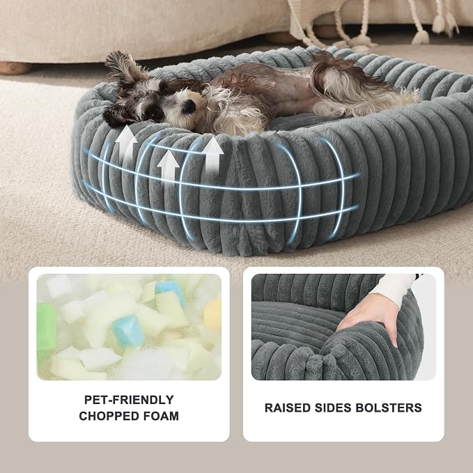 FURTIME Dog Bed for Small Dogs, Cat Beds for Indoor Cats Washable, Orthopedic Rectangle Soft Calming Puppy Bed with Removable Cover, Durable Pet Cuddler with Anti-Slip Bottom, Grey, S (20"x19"x6") - Image 3