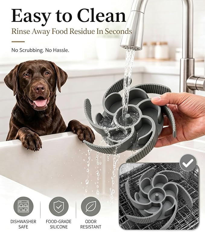 Slow Feeder Dog Bowls Insert Cuttable to fit 4.4"-7.5" Bowls Gray | Strong suction cups fit snugly,reduce fast eating,Food-grade silicone, dishwasher safe, for dogs and cats,daily mealtimes - Image 6