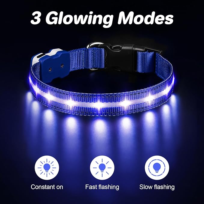 PcEoTllar Light Up Dog Collar, Glow in The Dark for Night Walking, Blue, M | Led Dog Collar for Night Walking, 3 Flashing Mode, USB Charge, For Small Medium Large Dogs, Waterproof, Durable Material - Image 2