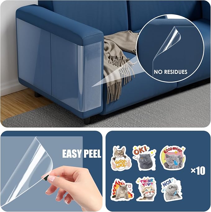 NO PINS Pain 16PC Anti Cat Scratch Furniture Protector (16PC-NO PINS) | High Quality and Transparent Vinyl Anti Cat Scratching - Image 2