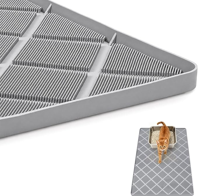 Silicone Cat Litter Mat 34" x 22" Cat Mat for Litter Box with Surface Brush | Extra Large Cat Litter Box Mat for Scatter Control, Non-Slip, Waterproof Cat Litter Mat Litter Trapping Mat with Raised Edge by Bartuke