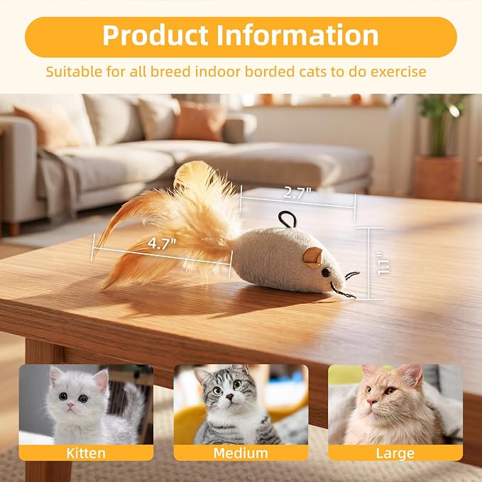 Tocirelo Hanging Cat Mouse Toy, Interactive Motion Activated Squeaky Mice | 3Pack Cat Toys with Catnip, Feathers for Indoor Cats Self Play, Kitten Kicker Door Frame Toy for Reducing Boredom and Hunting - Image 7