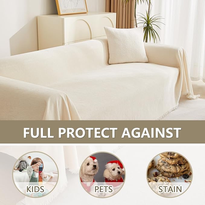 MYSKY HOME Couch Cover for Pets, Beige Couch Covers for 2 Cushion Couch Sofa, Sofa Slipcover Sectional L Shape Chenille Covers for Pets, Throw Couch for Dogs, Kids,71" X118" - Image 4