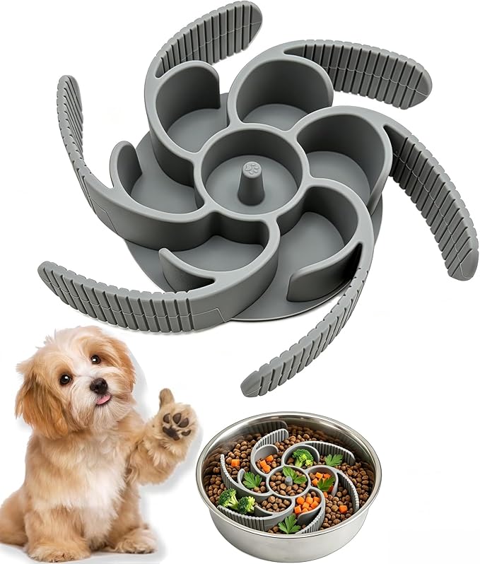 Slow Feeder Dog Bowls Insert Cuttable to fit 4.4"-7.5" Bowls Gray | Strong suction cups fit snugly,reduce fast eating,Food-grade silicone, dishwasher safe, for dogs and cats,daily mealtimes by Unknown