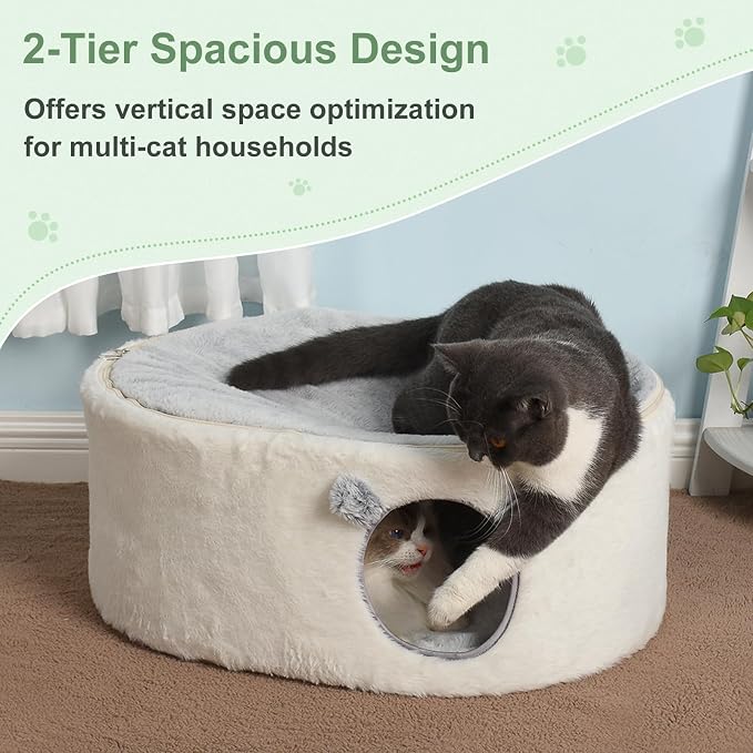Sunhoo Elevated Cat Beds for Indoor Cats Enclosed House Hideaway Raised Kitty Hammock Large with Washable Cover Kitten Cave Pet Hut Puppy Condo Cubby Plush Cushion Easy Assembly 23.6 * 17.7 * 10.6in - Image 6