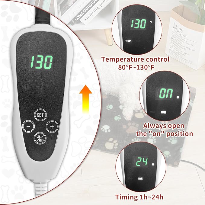 Cat Heating Pad 18x18 in with Smart Thermostat Switch and Power Line Protection Tube,Obtained MET and UL Dual Certification,Waterproof Pet Heating Pad for Cats, with Black Cloth Cover - Image 3