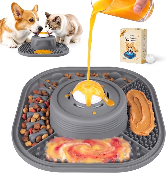 3-in-1 Dog Slow Feeder Bowl, 10in Large Non-Slip Slow Feed Dog Bowl with Removable Design, Food-Grade Silicone Puzzle Slow Feeder for Dogs & Cats, Helps Prevent Bloating and Indigestion（10 Inch） by Viowey