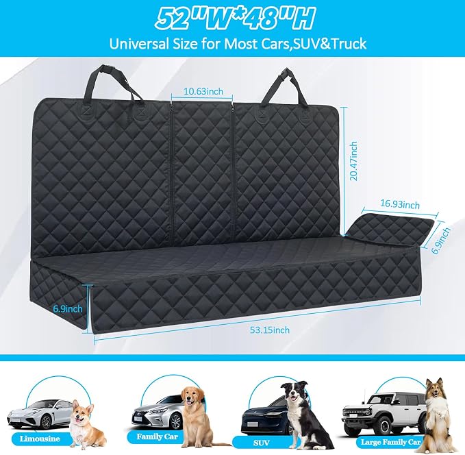 Dog Car Seat Cover for Back Seat Pet Cover for Dogs Waterproof Car Seat Protector Bench Seat Cover, Scratchproof Nonslip Durable Car Seat Covers for SUV,Truck &Cars (Standard Size:52W*48L) - Image 2