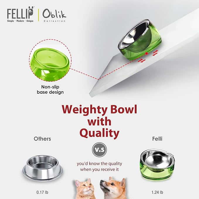 Felli Pet Oblik Acrylic Raised Dog Food Water Bowl Stainless Steel Slanted Oval Dish for Short Leg Puppy & Small Medium Pet, Elevated Tilted Metal Feeder(Jade, 1.5 Cups Oval Dish) - Image 6