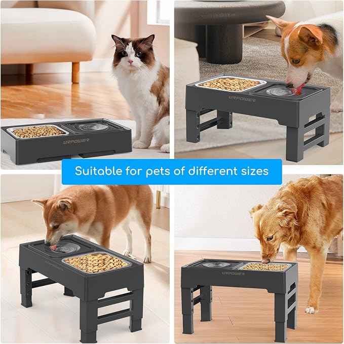 URPOWER 2-in-1 Elevated Dog Bowls 4 Height Adjustable Raised Dog Bowls | Stainless Steel Food Bowl with No Spill Water Bowl and Non-Slip Stand for Small Medium Large Dogs - Image 7