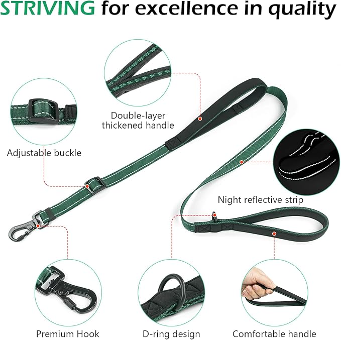 Reflective Double Handle Dog Leash for Large Medium Small Dogs (DG, S) | Heavy Duty, Adjustable with Soft Padded Handles, Traffic Control for Training, Walking, Running - Image 3
