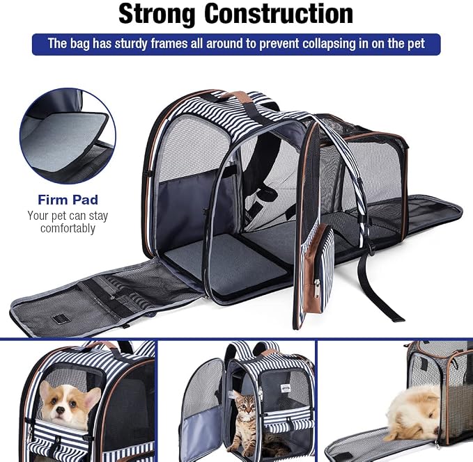 Extra Large Cat Backpack Carrier Expandable Pet Carrier Backpack for Small Dogs Medium Cats Fit Up to 18 Lbs, Dog Backpack Carrier, Foldable Puppy Backpack Carrier for Travel, Hiking,Striped - Image 3