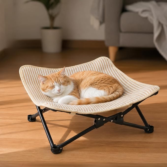 PETKARAY Foldable Cat Hammock Bed, Elevated Sisal Scratching Lounge with Metal Frame, Raised Cat Hammock Chair for Indoor Cats by PETKARAY