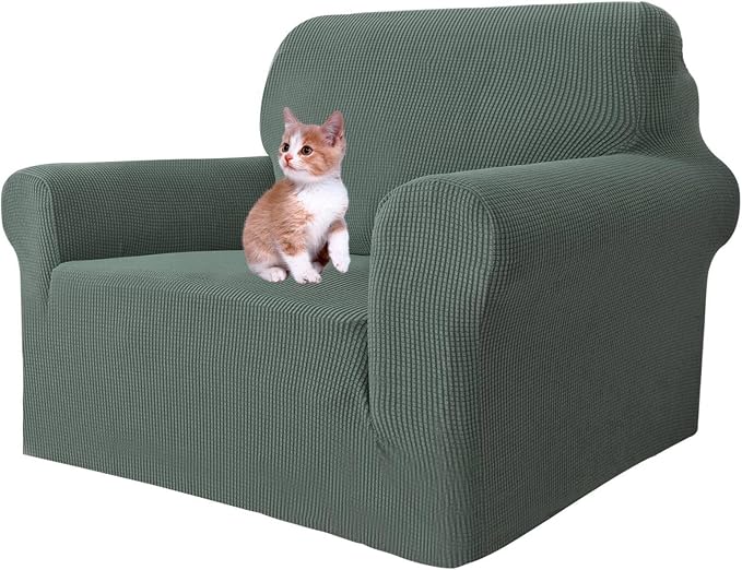 MAXIJIN Stretch Chair Cover Chair Slipcovers with Arms, 1-Piece Couch Sofa Chair Covers for Living Room, Non Slip Armchair Cover (31"-46") Furniture Protector Dogs Pet Friendly (Chair, Pea Green) by MAXIJIN