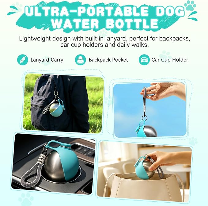 Drain-Back Stainless Steel Portable Dog Water Bottle with Bowl for Walks | 10oz 2-in-1 Leak-proof Pet Water Tumbler, Puppy Water Dispenser Ideal for Small Dogs Travel, Hiking, Park & Beach Trips(Blue) - Image 5