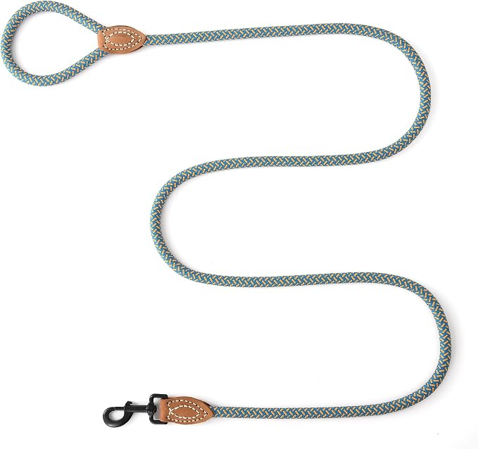 Mile High Life Dog Leash with Genuine Leather-Wrapped Ends, 4/5/6FT | Tangle-Free 360° Swivel Clasp Heavy Duty Rope Leash | Small Medium Large Dogs | Daily Walking (Peacock Blue, 48 Inch, 1/2") - Image 7