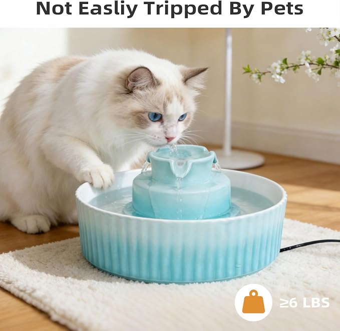 Ceramic Cat Water Fountain, 2.1L/71oz Cupcake Pet Water Fountain | Gradient Blue Automatic Pet Water Fountain For Cats & Dogs, Double Filtration, Easy To Clean, 360° Circulating Water Design - Image 2