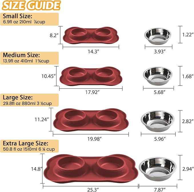 Hubulk Pet Dog Bowls 2 Stainless Steel Dog Bowl with No Spill Non-Skid Silicone Mat + Pet Food Scoop Water and Food Feeder Bowls for Feeding Small Medium Large Dogs Cats Puppies (Large, Burgundy) - Image 4