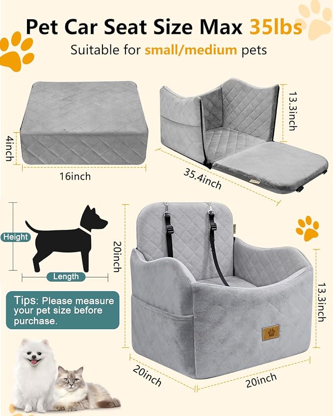 Dog Car Seats for Small Dogs Up to 35lb, Dog Bed for Car Fits Home, Outdoor | 2-in-1 Design, Dog Car Bed Fits Car Seat and home, Safety Leashes, Easy Install, Anti-Slip, Storage Pockets, Detachable Cover - Image 3
