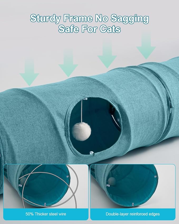 Cat Tunnel, 3 Straight Shaped Tunnels 6 DIY Shapes with Wand Toys, No Noise Scratch Resistant Cool Linen Fabric, Interactive Pet Tunnel Tube for Indoor Cats, Puppy and Rabbits - Image 5