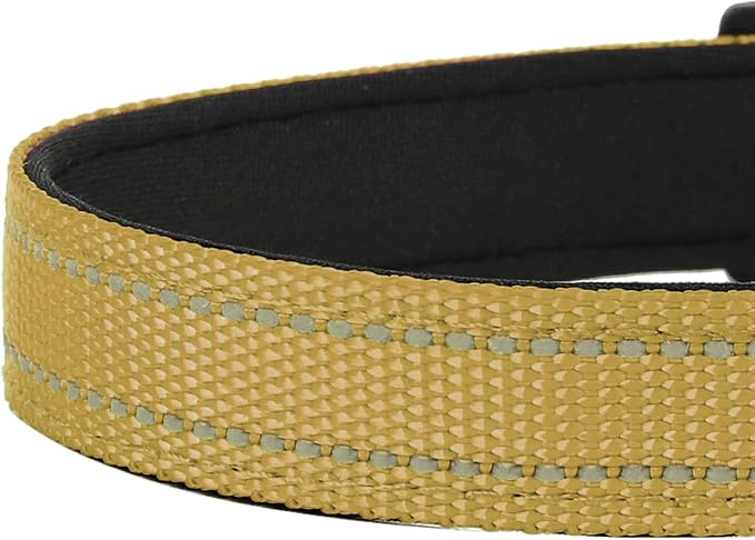 Reflective Dog Collar, Adjustable Soft Neoprene Padded,Khaki,M | Breathable Nylon for Medium Dogs,Tear-Resistant Webbing,Chafe‑Free on Walks and Hikes,Metal D-Ring,Night Safety - Image 5