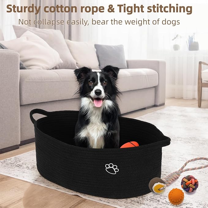 Optish 40L Extra Larg Dog Toy Basket, Woven Storage Baskets with Handles | 20" x 14" x 9" XL Toy Storage Box and Bin with Handles for Living Room, Bedroom Organization, Foldable, Durable, Home Decor - Image 7