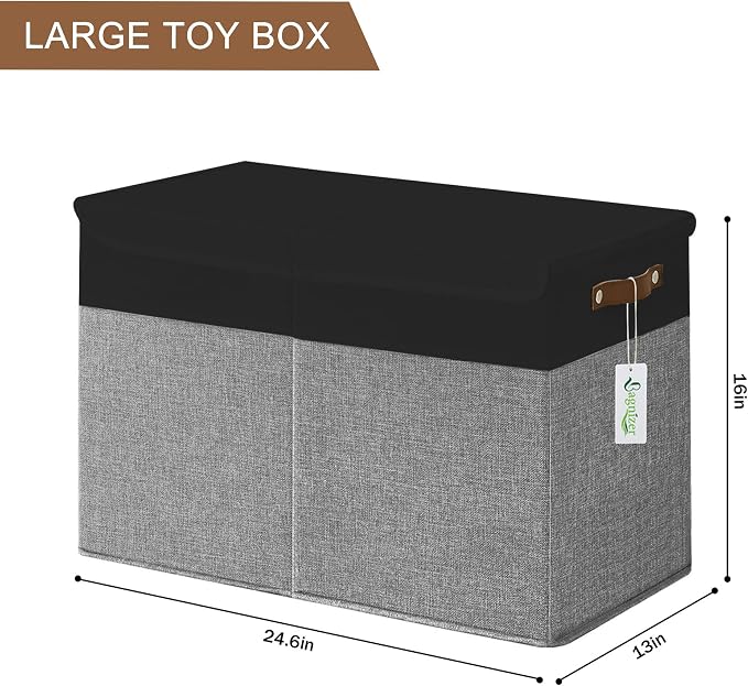 Bagnizer Large Toy Storage Box with Lids, Collapsible Sturdy Baby Storage Organizer Chest Bin Basket for Kids, Boys, Girls, Playroom, Nursery, Bedroom, Closet 25"x13"x16" (Gray and Black) - Image 9
