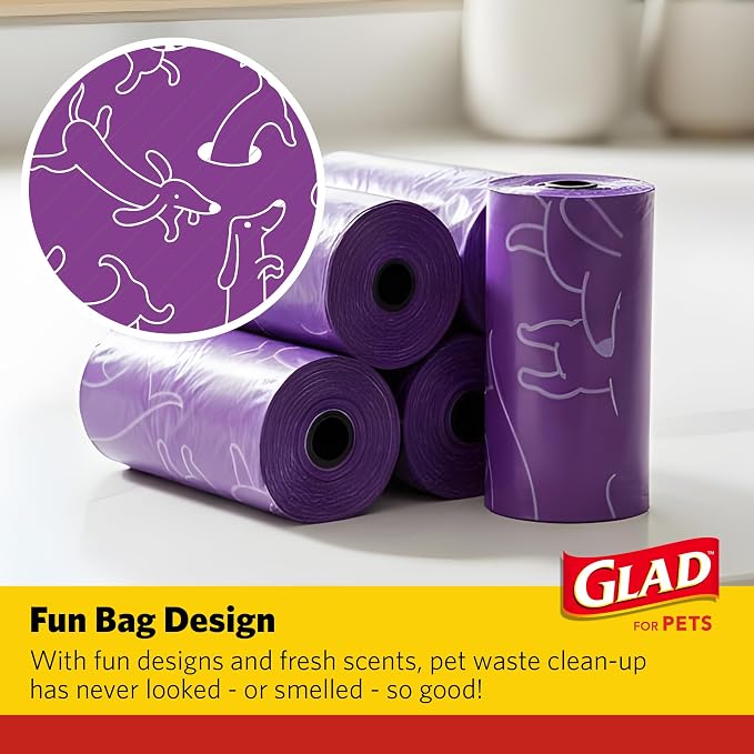 Glad for Pets Scented Dog Waste Bags, Lavender Scent, Purple, 90 Count | Tear-resistant with leak protection, fresh lavender scent, fun purple design, 6 rolls, heavy-duty daily use - Image 5