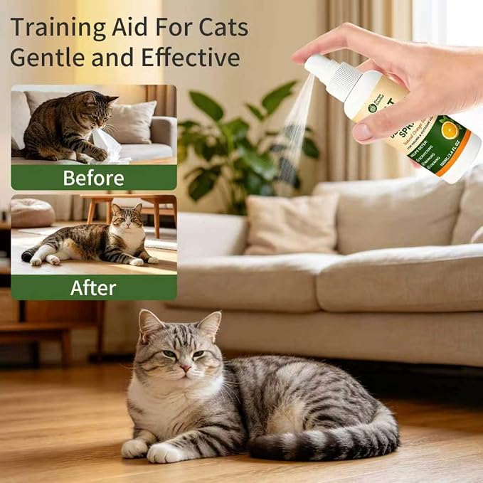 Cat Deterrent Spray for Furniture, Natural Cat Training Spray for Cats to Stop Scratching, Urine Marking & Chewing, Pet Safe for Indoor & Outdoor Use, Orange Scent, 2 Pack (3.4 Fl Oz Each) - Image 3