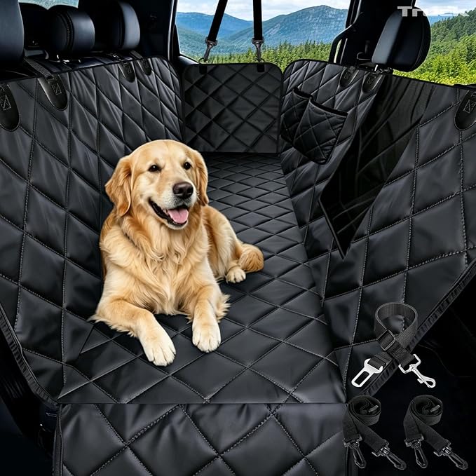 XL Dog Car Seat Cover for Back Seat with Safety Belt for Trucks | For Large Trucks,Waterproof,Mesh Window,Zero Slide,Easy Removal & Storage,Heavy-Duty Oxford Fabric,Double-Stitched Seams by Comwish