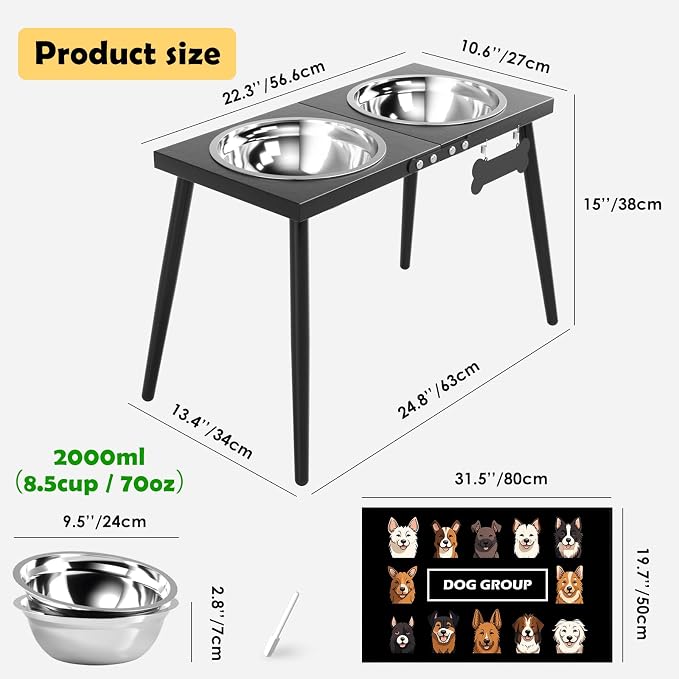 Metal Raised Dog Bowl Stand for Extra Large & Large, Dogs Food & Water Bowls 15" Tall,with Sprill Proof Mat, Raised Stand (70OZ-Stainless Steel Dog Bowls, Mat-20x31) - Image 4