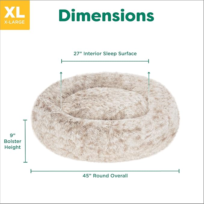 Furhaven 45" Round Calming Donut Dog Bed for Large Dogs, Refillable w/Removable Washable Cover, for Dogs Up to 90 lbs - Shaggy Plush Long Faux Fur Donut Bed - Driftwood Brown, Jumbo/XL - Image 5