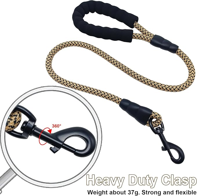 MayPaw Heavy Duty Rope Dog Leash, 3/4/6/7/8/10/12/15/20/30 FT Nylon Pet Leash, Soft Padded Handle Thick Lead Leashes for Large Medium Dogs (Brown, 1/2" * 3') - Image 2
