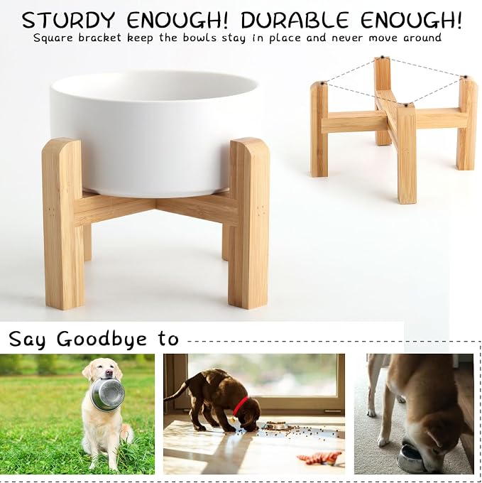 Petygooing White Elevated/Raised Ceramic Dog Bowl for Medium and Large Breeds, Dog Food Water Dish with Stand,Pet Feeding Bowl with Anti Slip Rubber Large Dogs(1800ml 7.6 Cups) - Image 2