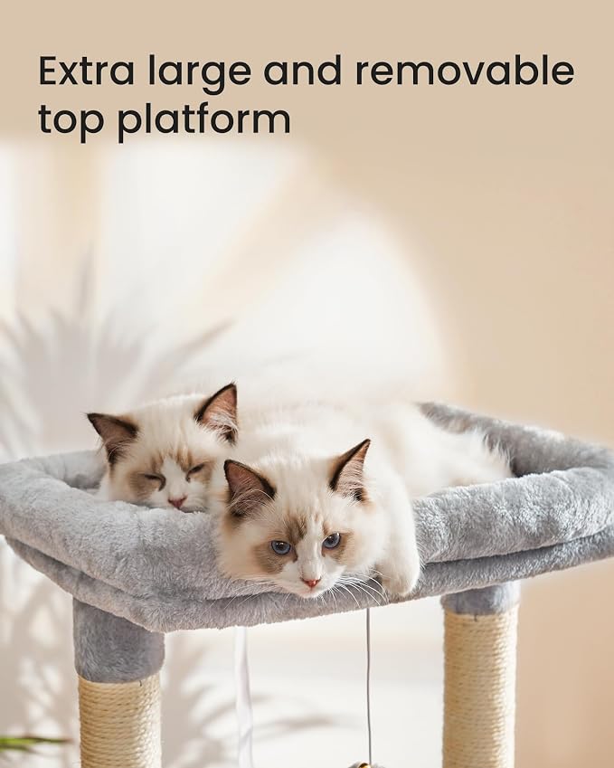 Hey-brother Large Cat Tree, Cat Tower for Indoor Cats, Cat House with Padded Bed, Cozy Condo, Hammocks, Sisal Scratching Posts, Big Scratcher, Light Gray MPJ006-MW - Image 5