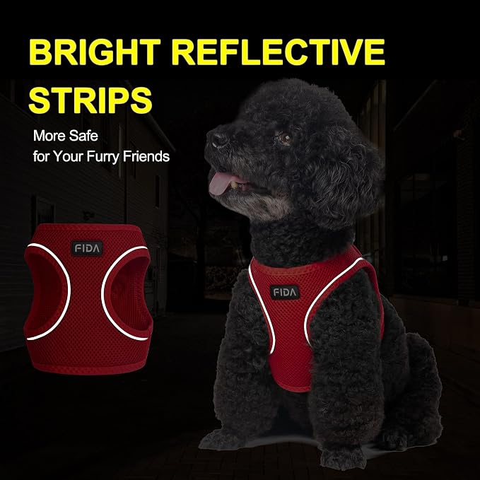Fida Comfy Dog Harness with Leash, Soft Puppy Vest Escape Proof, Breathable Lightweight Soft Mesh, Adjustable Reflective Step-in Harness for Cat & Extra-Small Pet (XS, Red) - Image 4
