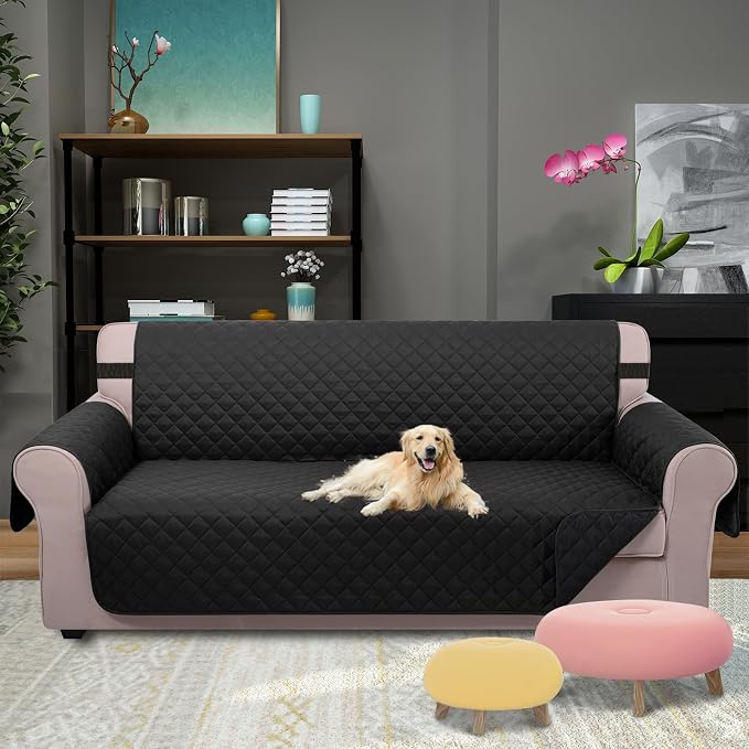 U-NICE HOME Large Sofa Cover Reversible Couch Cover for Dogs, Black | 78''Oversized, Washable, Pet Friendly, Elastic Straps, Water Repellent, Furniture Protector Mat for 3 Cushion Couch - Image 2