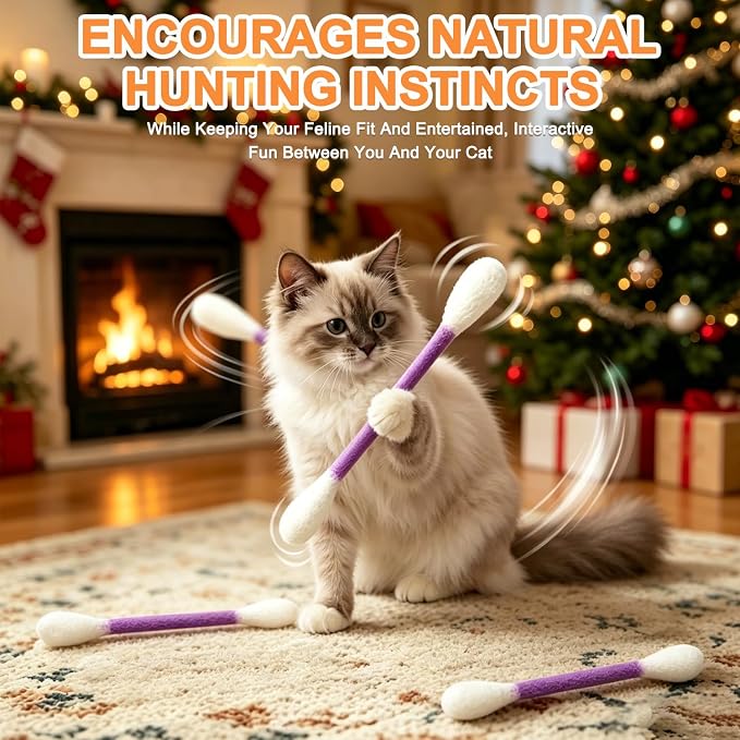 Cotton Swabs Cat Toys with Catnip,6Pack Giant Kitten Chew Sticks for Indoor Boredom,Durable Big Kitten Chew Dental Teething Ropes,Big Interactive Felt Kitty Kicker Play Lover Gift Accessories (Orange) - Image 2