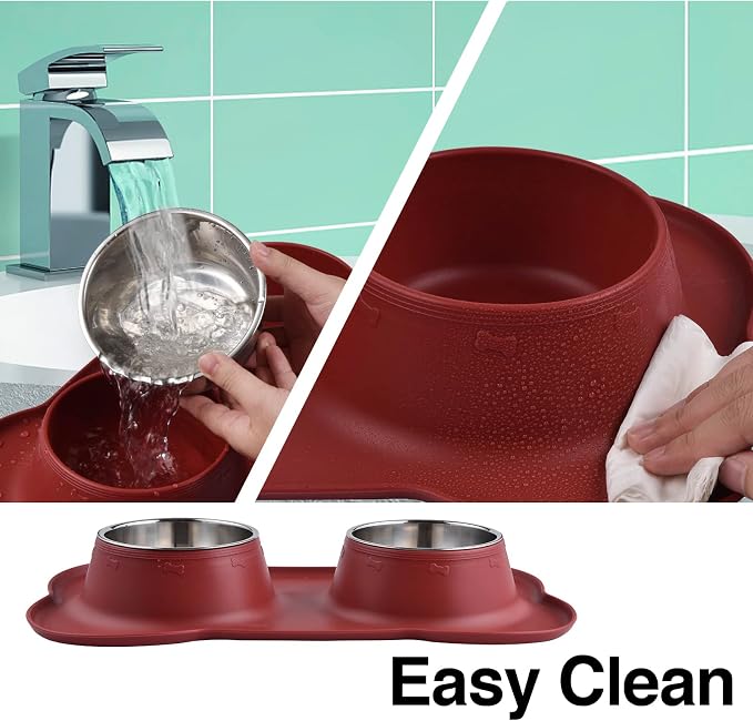 Dog Bowls 2 Stainless Steel Bowl for Pet Water and Food Feeder with Non Spill Skid Resistant Silicone Mat for Pets Puppy Small Medium Cats Dogs - Image 5