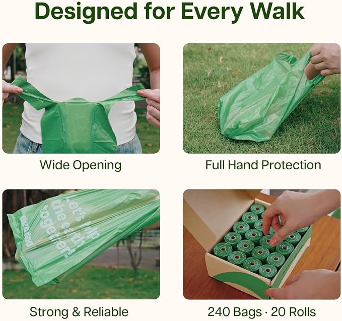 Deo Doo Dog Poop Bags with Handles, 240 Count Large Size, Extra Thick and Leak Proof Refill Rolls for Doggie Waste, Easy Tie and Cleanup, Unscented - Image 6