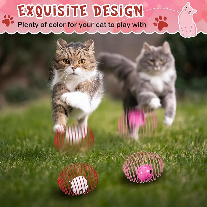 Jecery 5 Pcs Cat Toys Spring,Bell,Pink Red | Interactive Metal Cat Toy, Stretchable Rolling Ball, for Indoor Cats, Colorful Playful Coils, Kitten Pet Supplies - Image 4
