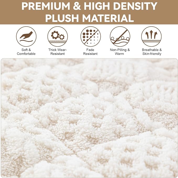 OTOB All Seasons Sofa Covers for 3 Cushion Couch Washable, Geometric Jacquard Fuzzy Non-Slip Pet Couch Cover, Kids Pet Friendly Soft Plush Sofa Slipcovers Dog Bed Mats (Off White, 27.6" x 70.9") - Image 3