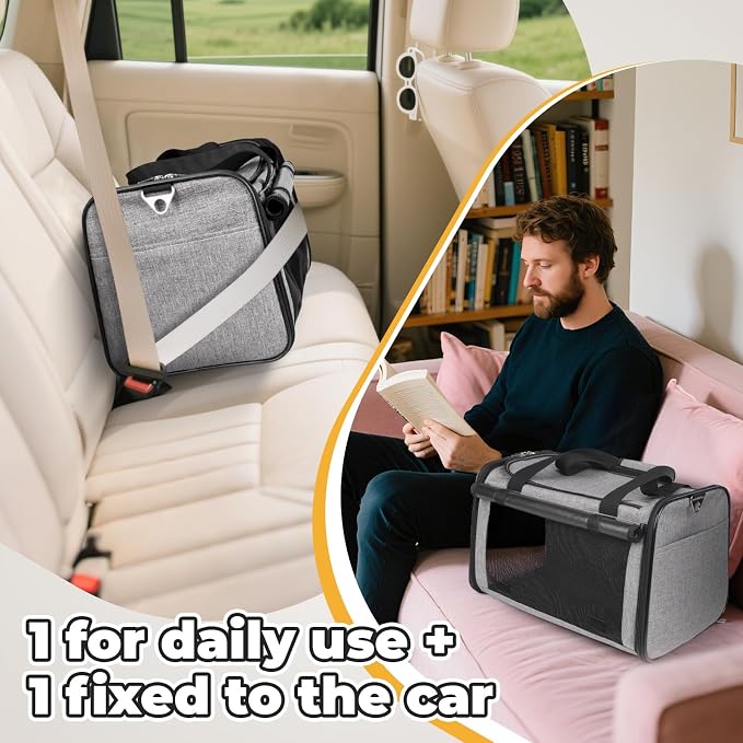 YUDODO 2 Packs 25 lbs Soft Sided Pet Carrier for Large Cat & Small Dog | Airline Approved, Lightproof Breathable Design, Side Pockets, Durable Mesh, Foldable and Portable, Grey*2 - Image 5