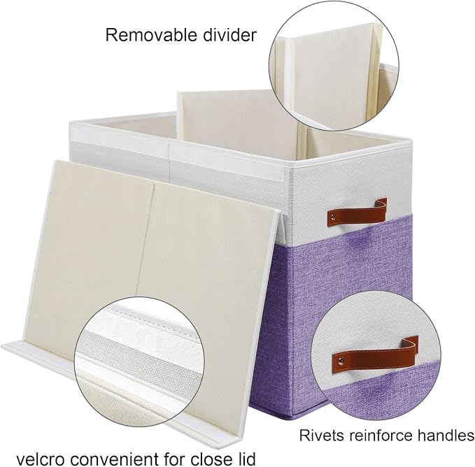 Large Toy Storage Box with Lid, Toy Chest Bin Boxes Basket with Dividers | Sturdy Toy Organizer Bin for Kids, Boys, Girls, Nursery, Living Room, Bedroom, Playroom 25"x13" x16" (Purple and White) - Image 4