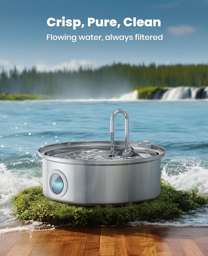 oneisall 7L/230oz Dog Water Fountain for Multi-pet Household,PWF002 | 25db Quiet Design,304 Stainless Steel,Contain 3 Set Filters,Visual Water,5-Layer Filtration,Fit for Living Room Kitchen - Image 7