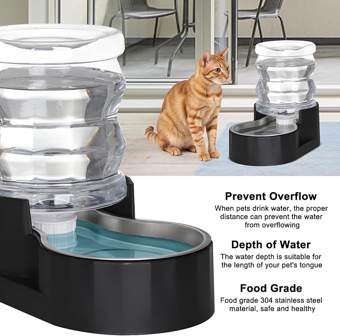 RIZZARI 4L Gravity Cat Water Dispenser:Spill Resistant for Apartments | No Filter Required/Leak-Resistant Design/Easy to Refill,Easy to Clean/Stable Anti-Tip Base/Food-Grade Materials - Image 4