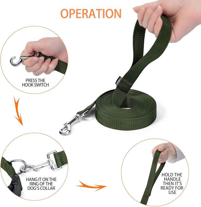 Strong Durable Nylon Dog Training Leash, 1 Inch Wide Traction Rope, 6 ft 10ft 15ft Long, for Small and Medium Dog (Military Green, 15 Feet) - Image 5